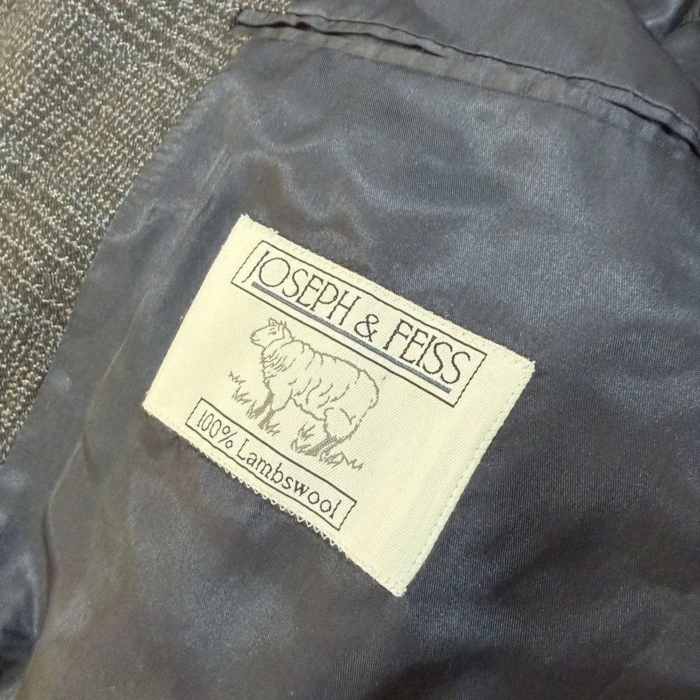 Joseph & Feiss 2 Button 100% Lambswool Blazer Sport Coat 46‎ Plaid Gray
